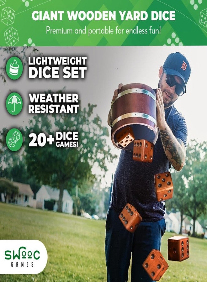 SWOOC Games - Yardzee, Farkle, & 20+ Giant Dice Games (All Weather) with Wood Bucket, 5 Scorecards, & Marker - Yard Dice Outdoor Game for Family - Giant Backyard Game Set - Outside Jumbo Lawn Fun - Image 3